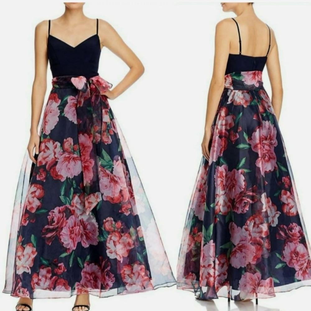Eliza J Navy and Pink Floral Maxi Dress